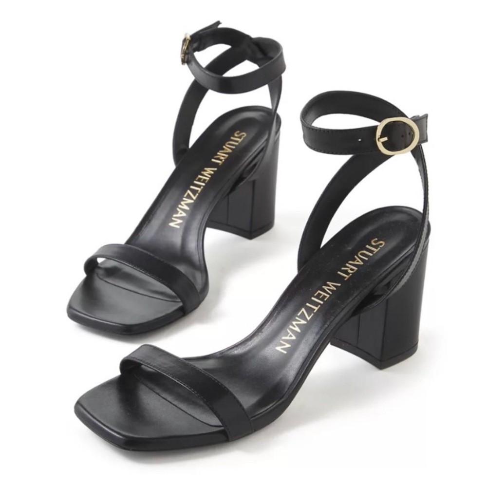 Stuart Weitzman Black Block Heel Sandals